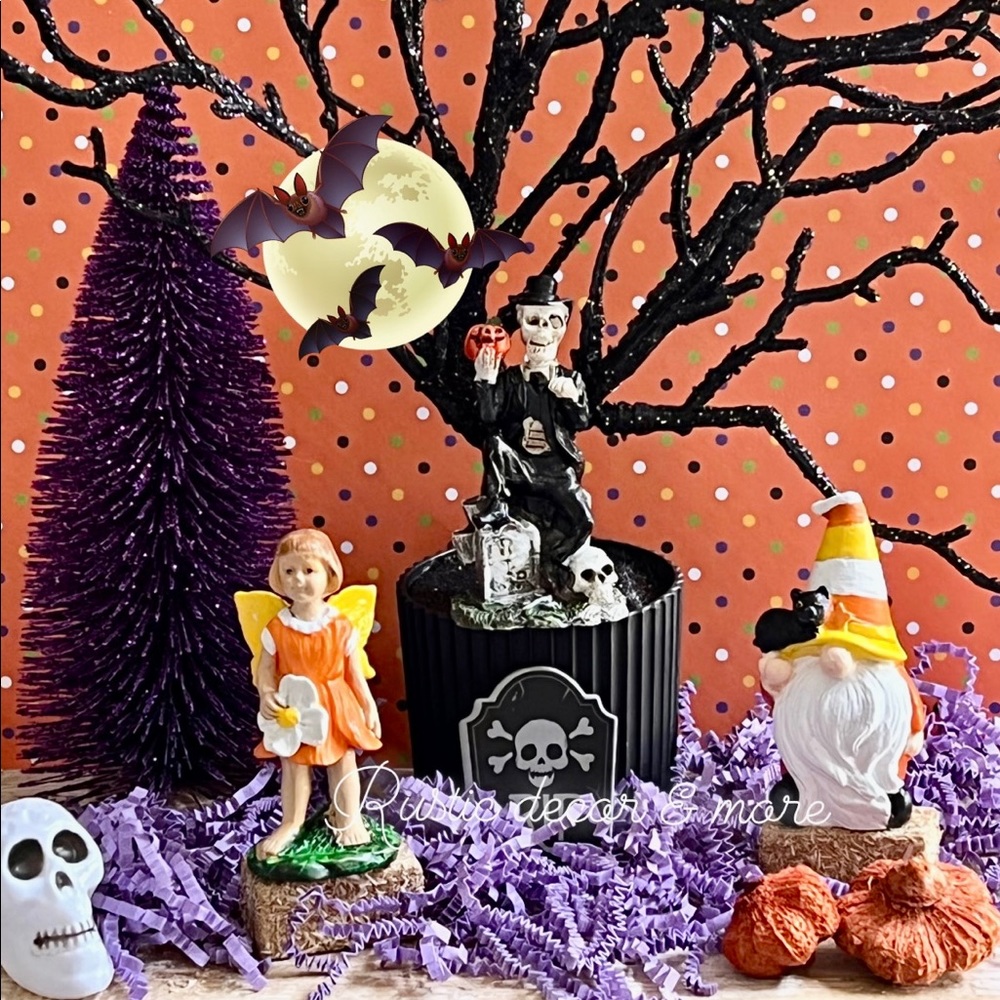 Halloween Candy Corn Gnome & Fairy Tier Tray Decor